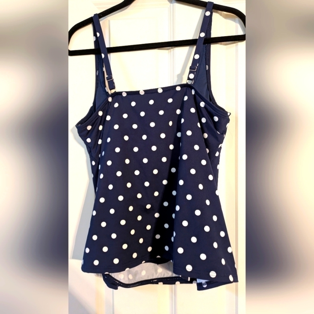 Lands End Navy Blue Polka Dot Swim Top 12 - Picture 6 of 7